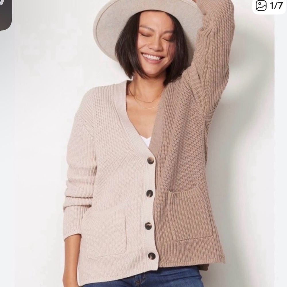 Two-Tone revolve John & Jenn Colorblock Beige Women's Cardigan Sweater